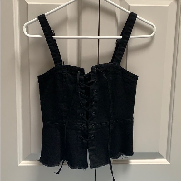 Forever 21 Tops - Forever 21 Black Jean Lace Up Tank